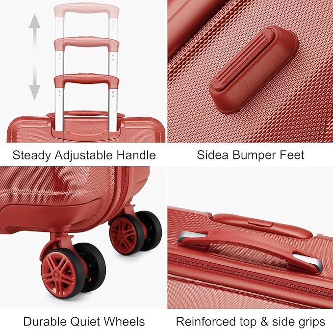 Kono 20'' Carry on Luggage Lightweight with Spinner Wheel TSA Lock Hardside Luggage Durable Small Carry on Suitcase Coral Pink