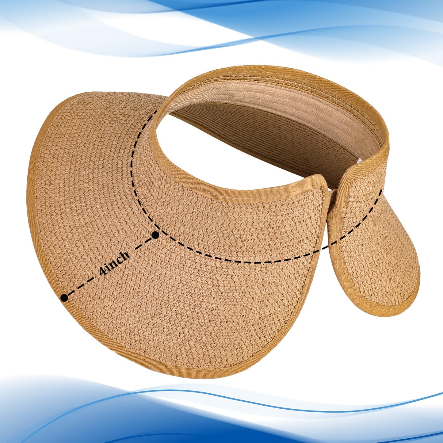 Sun Visor Hats for Women, Summer Packable Straw Beach Hat UV Protection 2025, Women's Ponytail Hat, Foldable Travel- Khaki