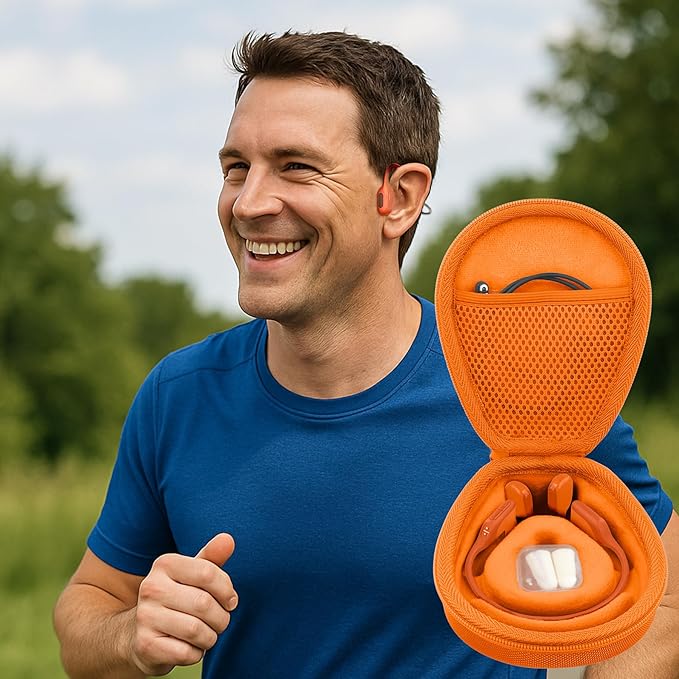 co2CREA Hard Case for SHOKZ New OpenRun Pro 2/1/Mini, OpenRun Standard/Mini, OpenMove, OpenSwim Pro, OpenSwim, Compatible with All SHOKZ Open-Ear Bone Conduction Sport Headphones, Orange Case