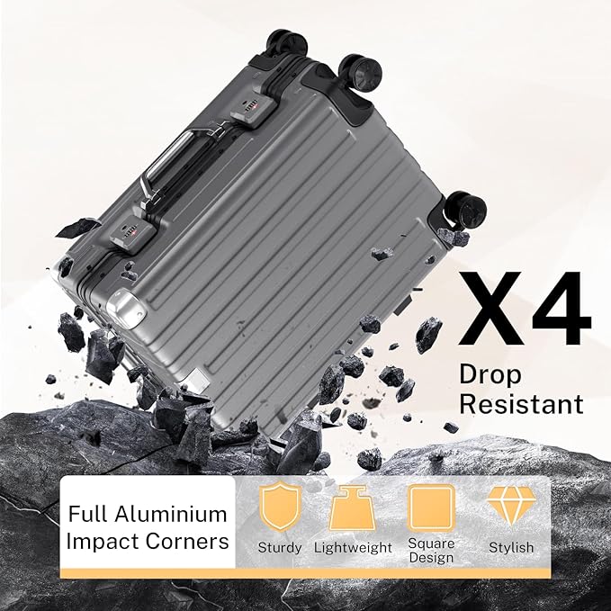 Krute Carry On Luggage 20 inch Aluminum Frame Suitcase with Spinner Wheels No Zipper PC+ABS Hardshell Luggages TSA Lock Zipperless Suitcases