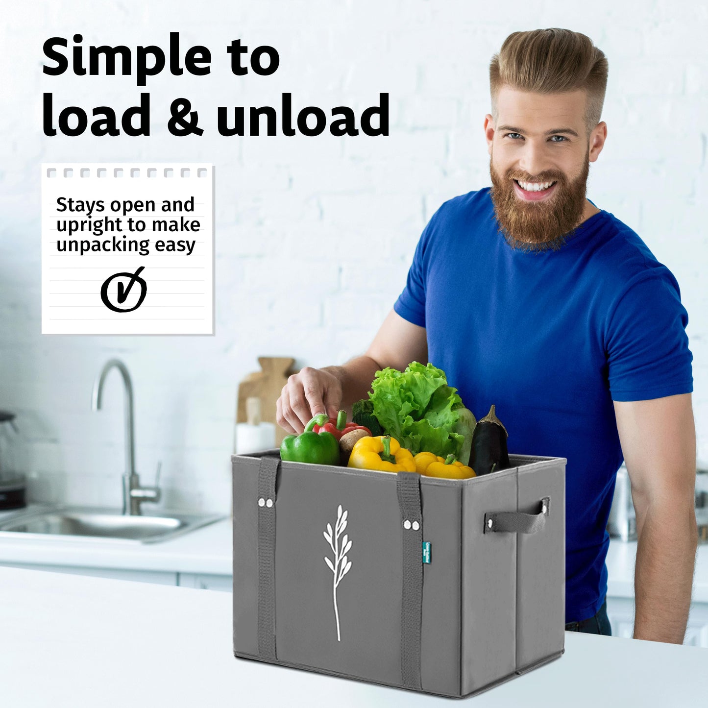 Green Bulldog Reusable Grocery Bags - Heavy Duty Reusable Shopping Tote Bags W/Long Handles, Foldable & Collapsible, Holds Up to 65 lbs - for Kitchen, Picnic 3 Pack