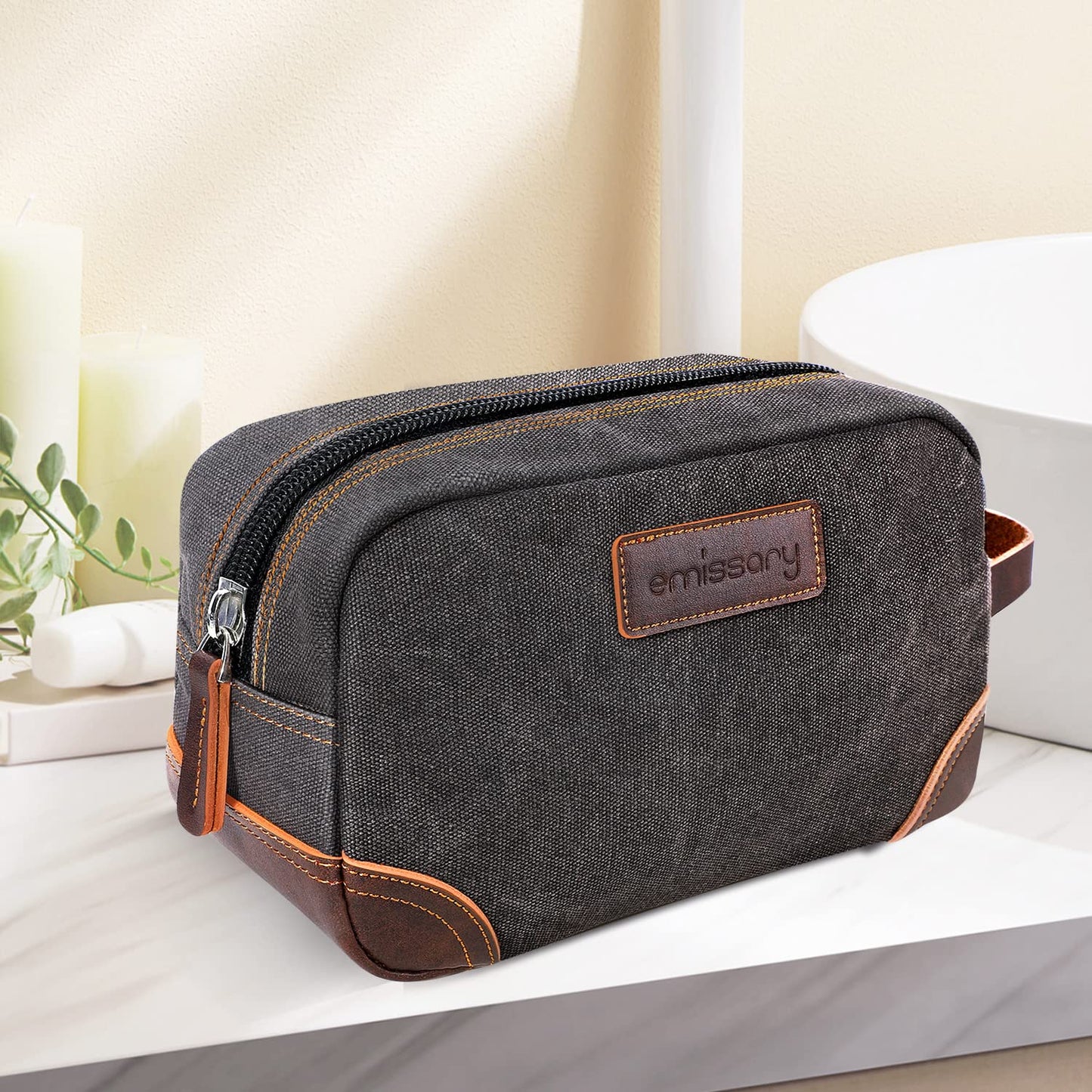 emissary Toiletry Bag for Men, Canvas Travel Toiletry Bag Men's Dopp Kit, Water-resistant Bathroom Bag Mens Shaving Kit, Travel Kit Small Bags, Shaving Bag, Toiletry Bags