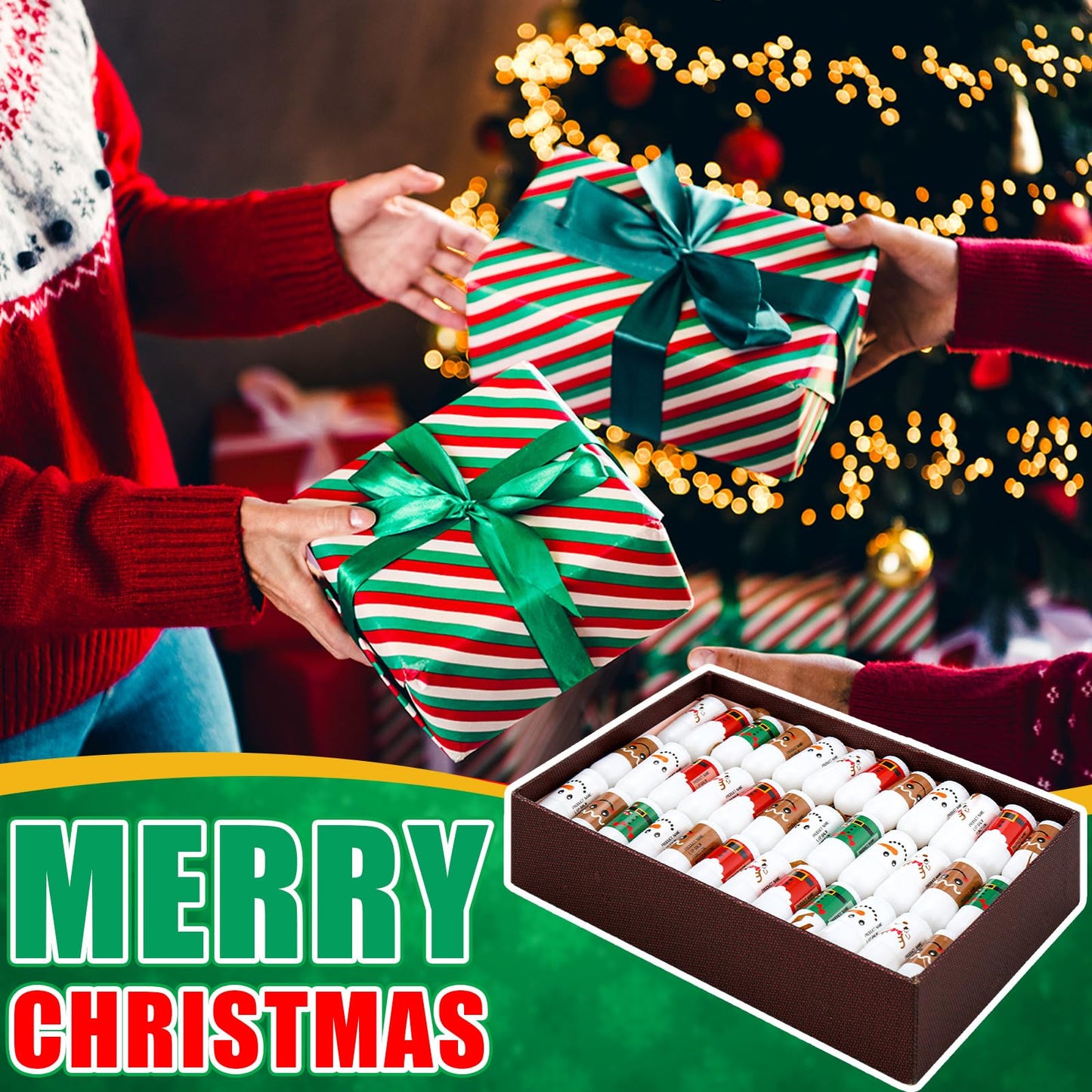 Sacubee 50 Pcs Christmas Peppermint Lip Balms Gifts Bulk, Mini Candy Scented Lip Moisturizer Xmas Party Stocking Stuffer Thank You Appreciation Gift for Women Coworker Staff Homeless (Xmas Character)