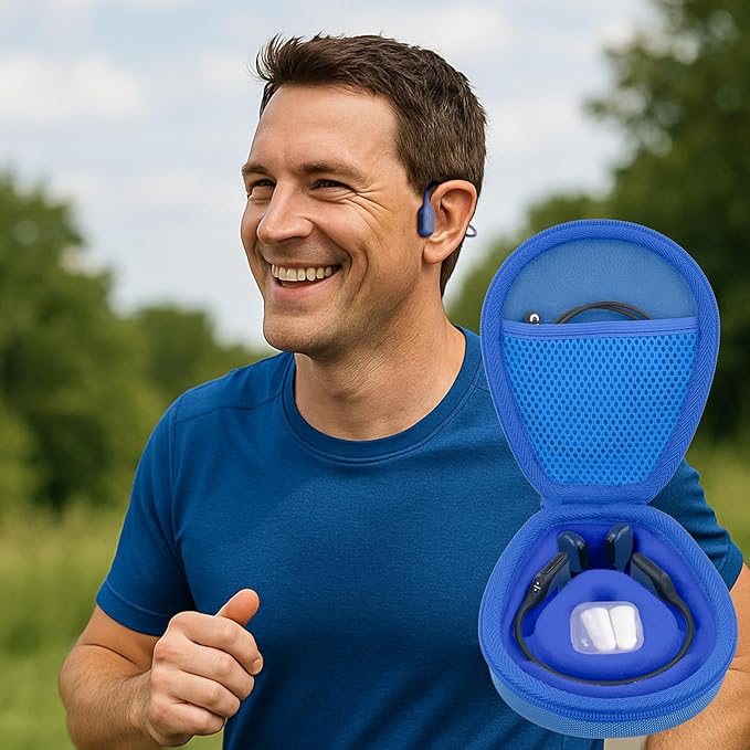co2CREA Hard Case for SHOKZ New OpenRun Pro 2/1/Mini, OpenRun Standard/Mini, OpenMove, OpenSwim Pro, OpenSwim, Compatible with All SHOKZ Open-Ear Bone Conduction Sport Headphones, Blue Case