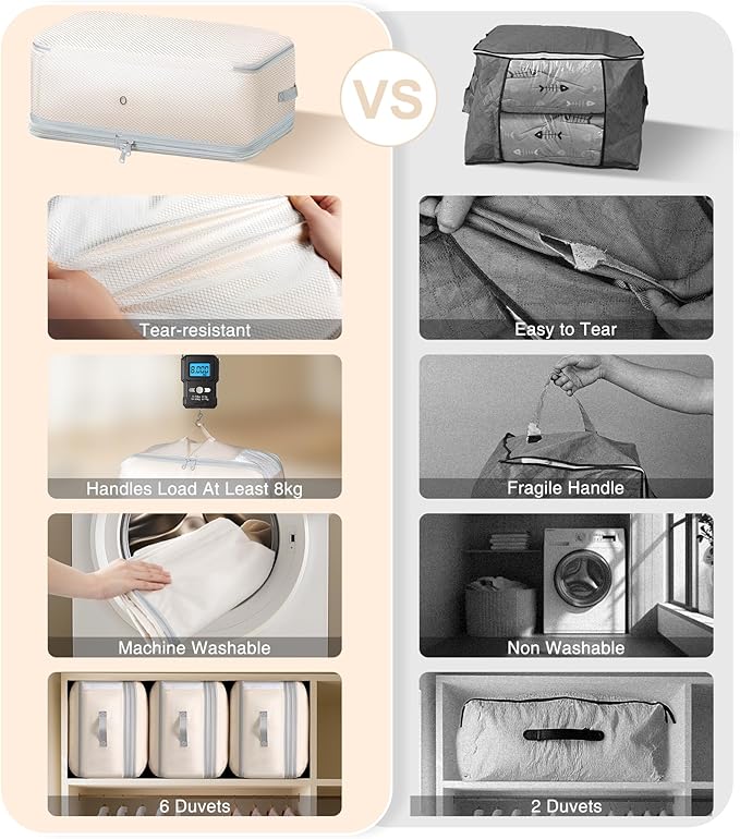 Comforter Storage Bag - 130L Large Capacity Blanket Storage Bags 4-Layer Ultra Space Saving Self Compression Organizer, Washable Compression Bags for Storage Comforter Blanket, 2-Pack, Beige