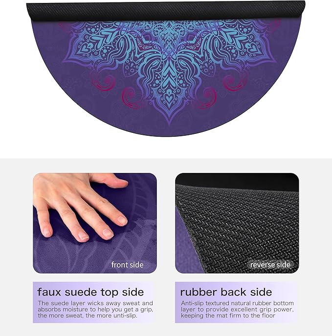 Round Meditation Pilates Yoga Mat Luxury Suede Large Yoga Mat Natural Rubber Non-Slip Base is ery Suitable for Meditation, Stretching, Yoga Environmental Protection, Fitness Exercise, Home and Outdoor. 140CM Diameter