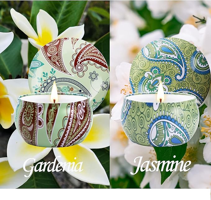 Candles Gifts for Women, 2 Pack 2.5 oz Fresh Gardenia and Jasmine Scented Candles Set for Relaxing Aromatherapy, Up to 24 Hours Burning Time, Natural Soy Candles Gifts for Christmas