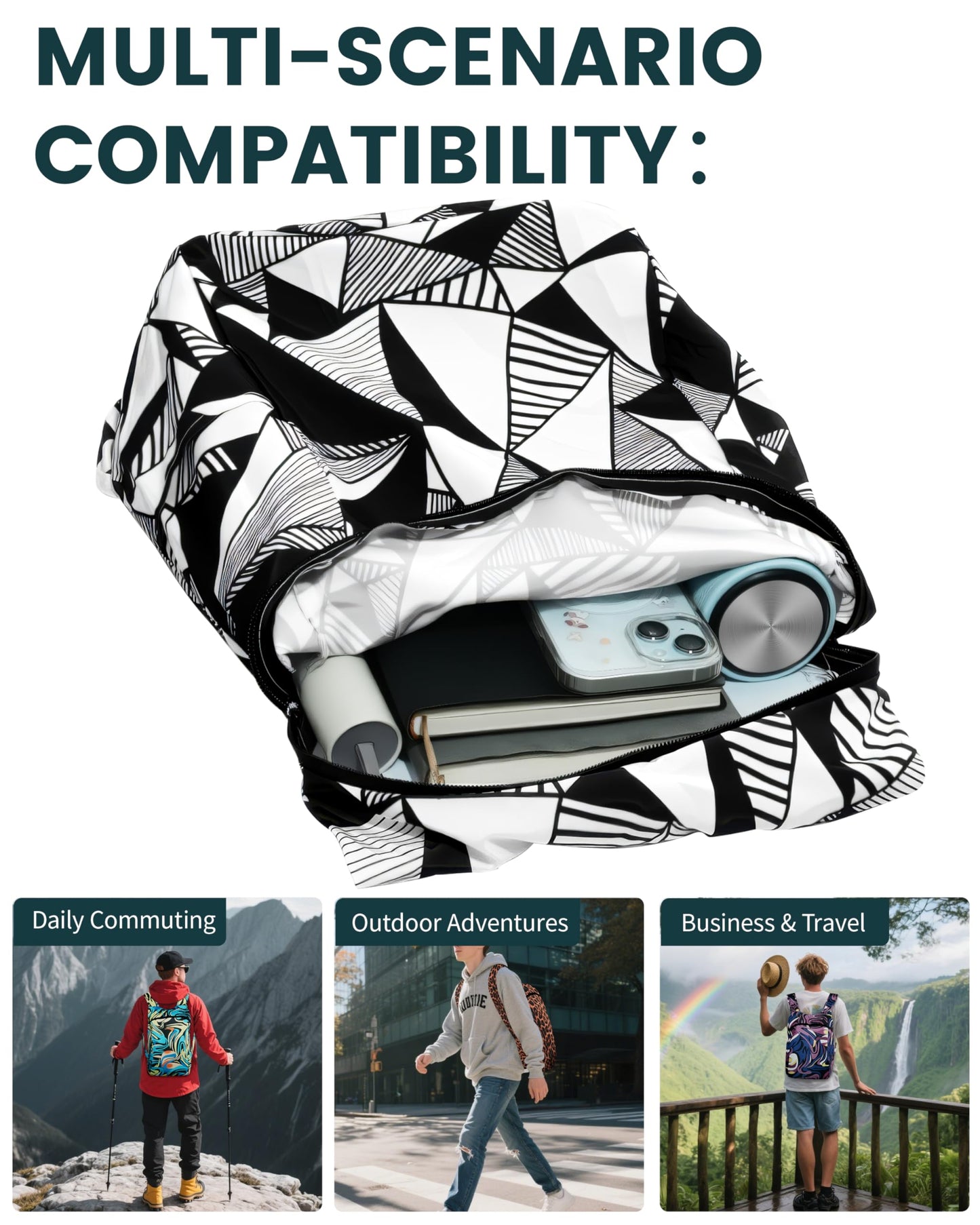 Kixhusa Pocket-Sized Hiking Daypack, Fashion patterns Lightweight 2.8oz, Water resistant Backpack for Women Men Camping (Tiger print)