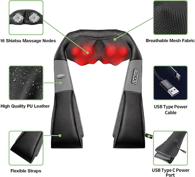 cotsoco Neck Massager, Shiatsu Neck and Back Massager with Heat for Pain Relief, Deep Tissue 3D Kneading Massage Pillow, Relaxation Gifts for Men and Women, Gifts for Dad, Elderly, Wife(Dark Gray)