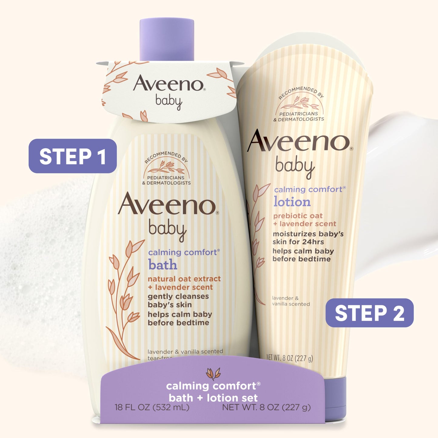 Aveeno Baby Calming Comfort Bath & Body Lotion Set, Nighttime Baby Skin Care Products with Nourishing Oatmeal Plus Relaxing Lavender & Vanilla Scents, Paraben- & Phthalate -Free, 2 Items