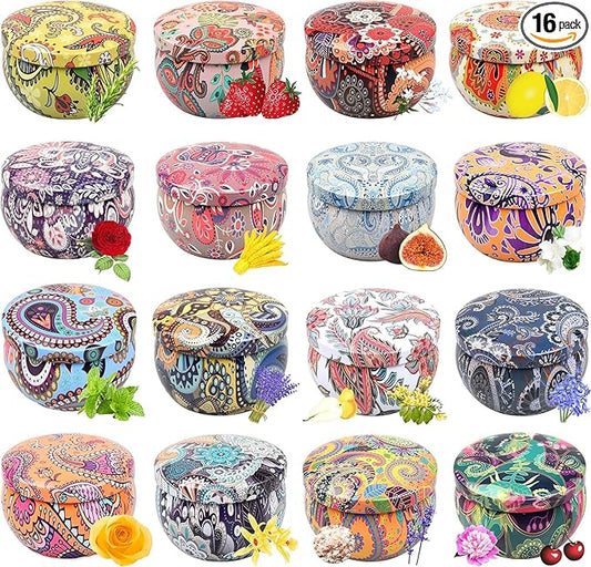 Scented Candles Gift Set, Natural Soy Wax Portable Travel Tin with Strongly Fragrance Essential Oils for Stress Relief and Aromatherapy - 16 Pack