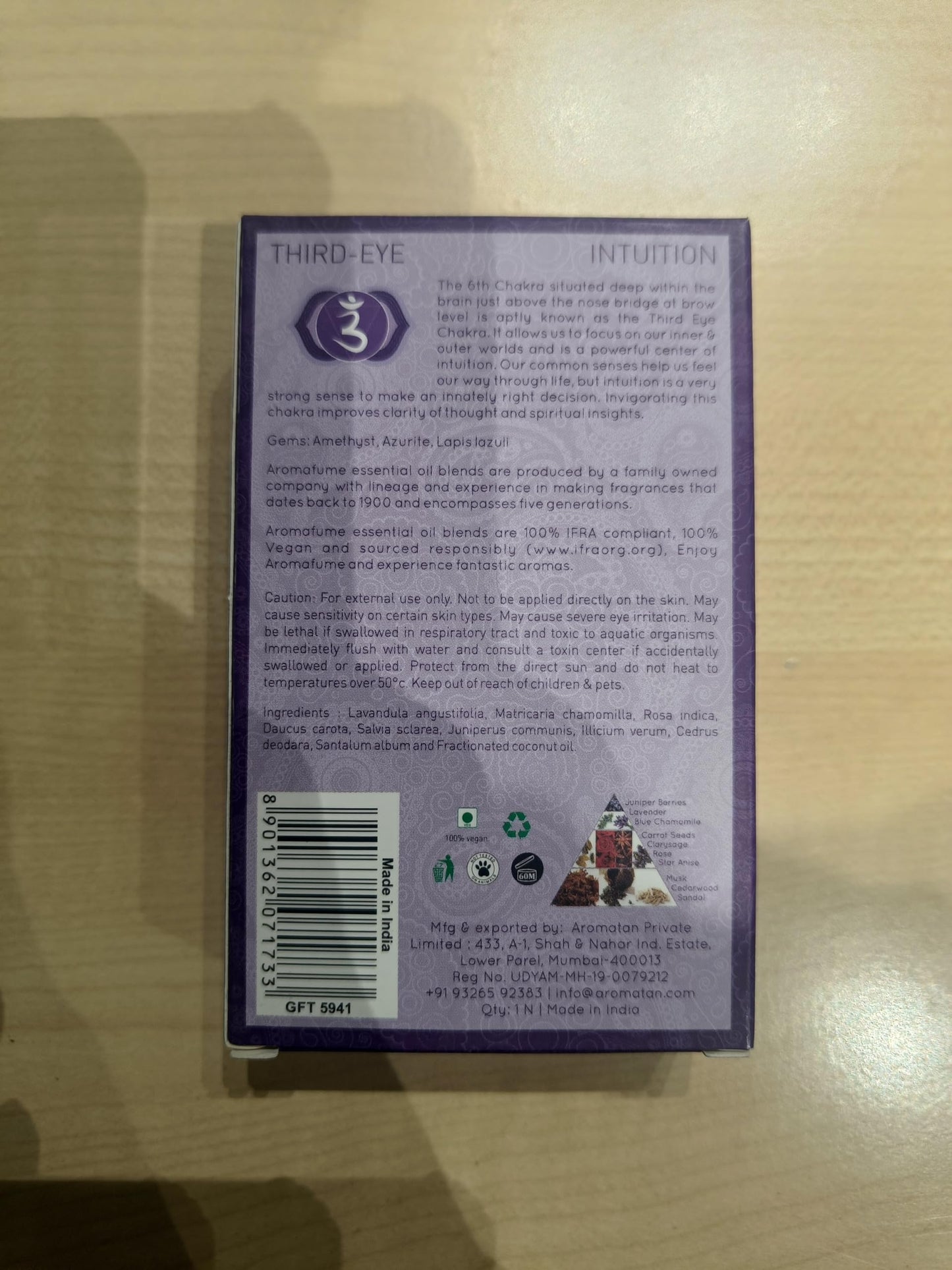 Third Eye Chakra Essential Oil Roll-On Blend by Aromafume | 10ml/0.33 fl oz | Ajna | Aromatherapy Oils for Chakra Balance | Rose & Juniper Extracts | Amethyst Incense for Meditation, Yoga, Reiki