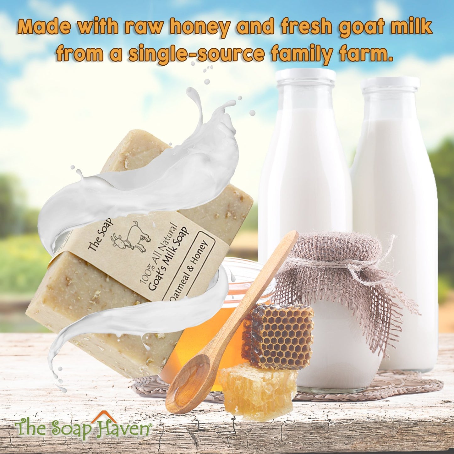 Oatmeal Soap - 4 Oatmeal & Honey Goat Milk Soap Bars, Handmade in USA, All Natural, Unscented, SLS Free, No Parabens