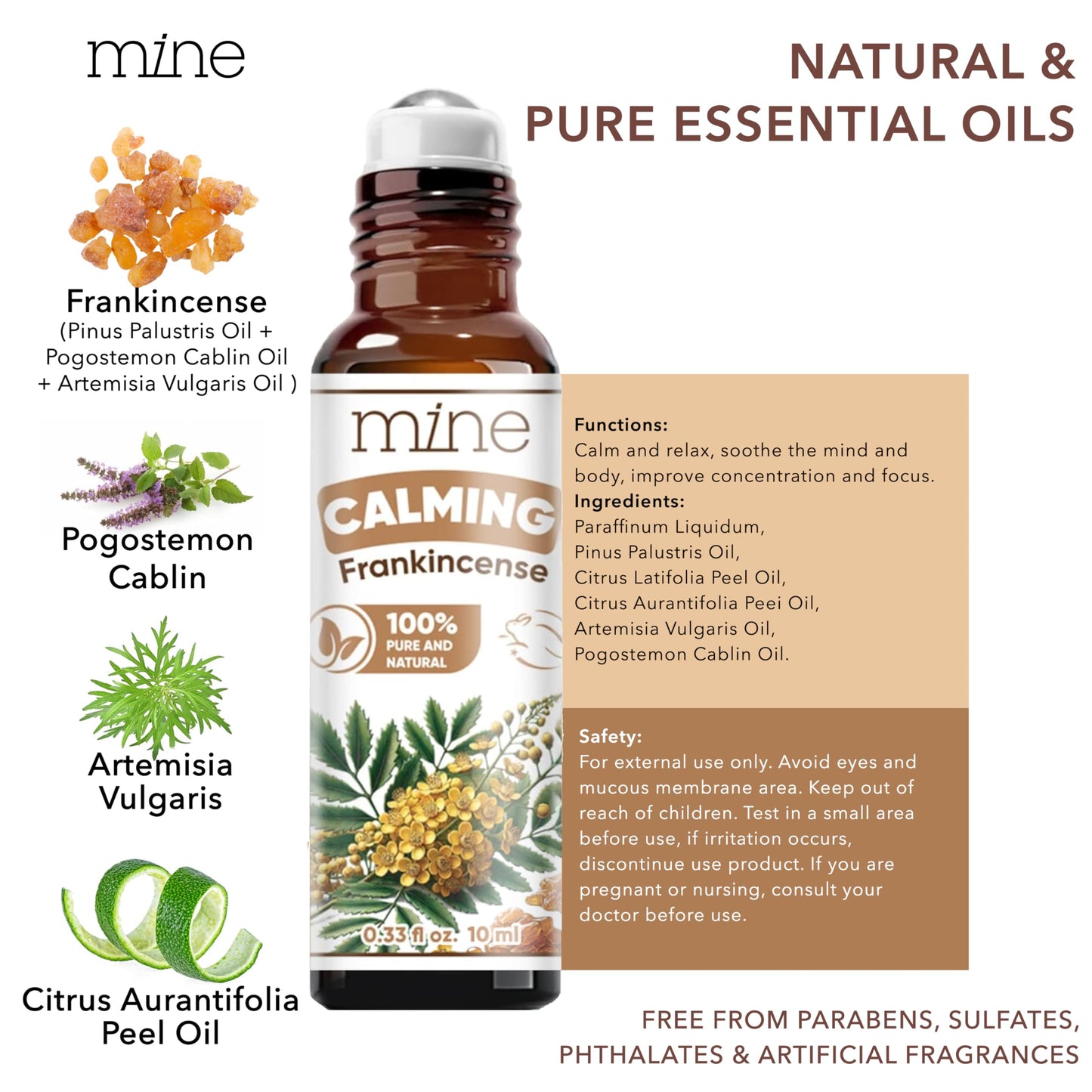 Mine Frankincense Essential Oil Roll On, Frankincense Oil, Calming Essential Oil Rollerball for Skin