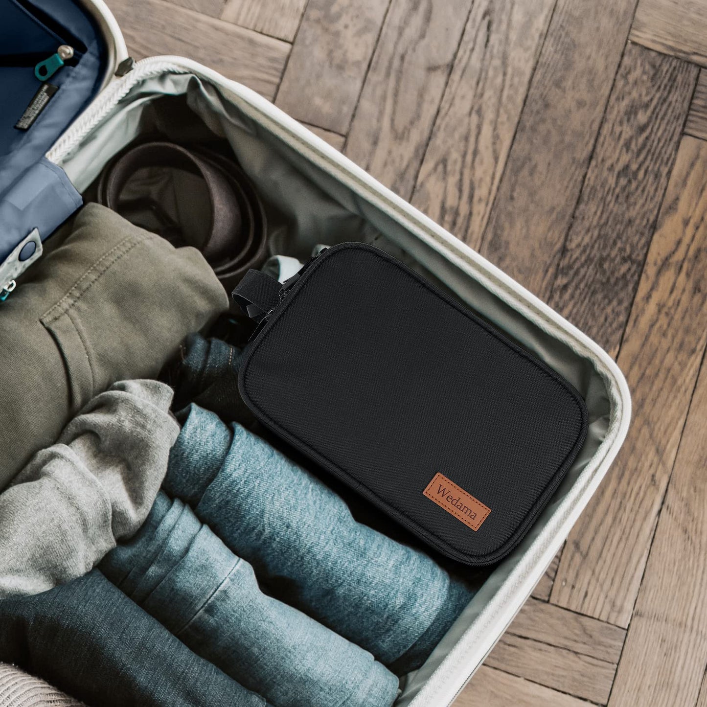 Wedama Toiletry Bag for Men, Handheld Travel Bag, Waterproof Toiletries, Thickened Polyester Dopp Kit, Toiletries Business Trips and Camping, Black