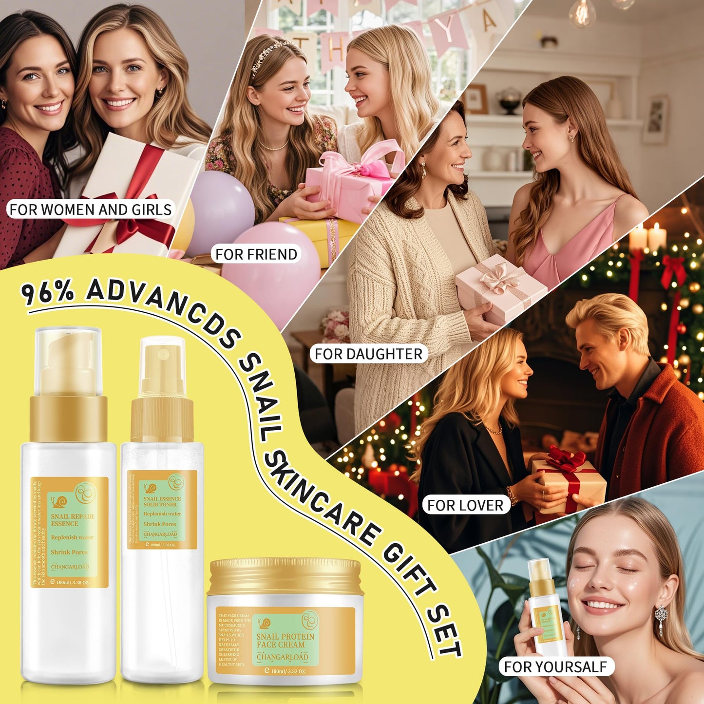 Advanced Snail 96% Mucin Power Essence Set – Korean Skincare Set for Women, Includes Snail Mucin Serum,Hydrating Toner & Face Cream, Moisturizing & Skin Renewal, 3PCS Travel Size Toiletries