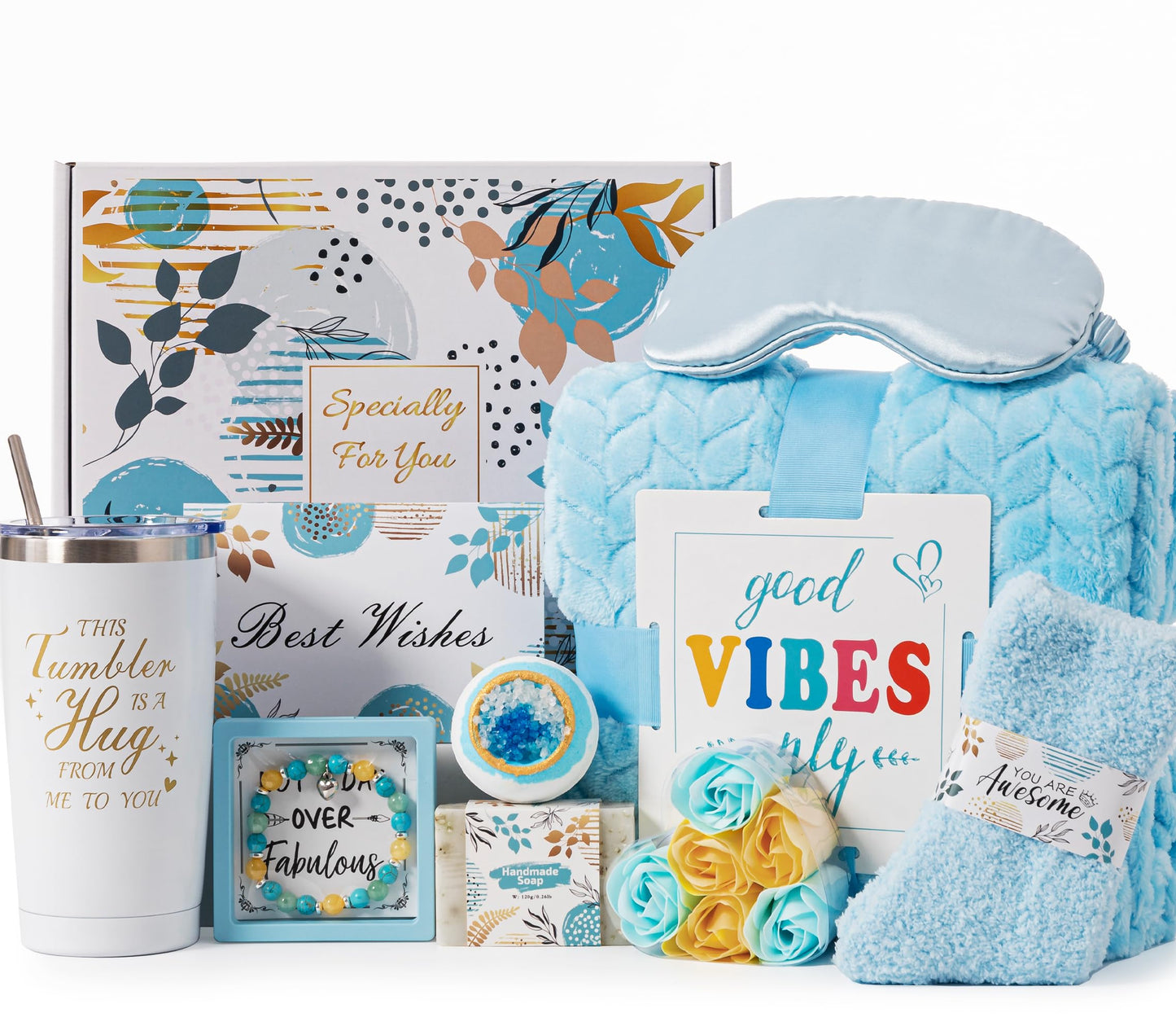 Birthday Gifts Basket for Women,Get Well Soon Thinking of You Gifts Relaxing Spa Gifts Self Care Package Box w/ Luxury Blanket,Unique Mothers Day Gifts for Mom Her Best Friend Sister Wife Grandma