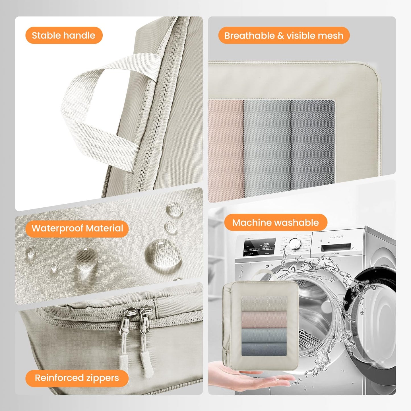 8 Set Compression Packing Cubes for Travel Suitcase Organizer Travel Essentials for Backpack Luggage Organizer Bags for Carry on (Beige)