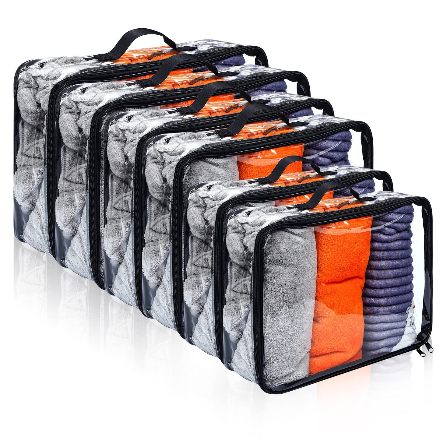 Hillban 6 Pcs Black Large Clear Travel Packing Cube 3 Sizes See Through PVC Organizer for Suitcase Multipurpose Pouch with Handle Vinyl Zippered Storage Bags Luggage Cube Organizer