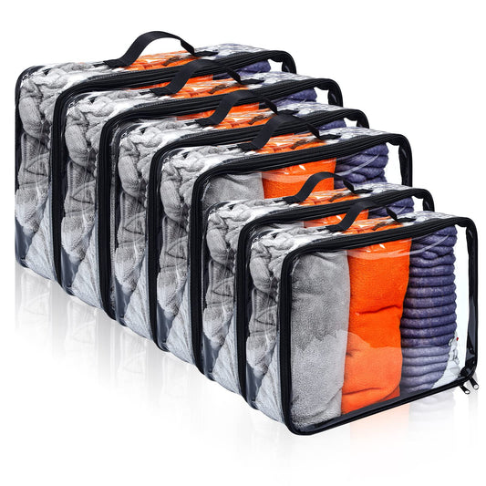 Hillban 6 Pcs Black Large Clear Travel Packing Cube 3 Sizes See Through PVC Organizer for Suitcase Multipurpose Pouch with Handle Vinyl Zippered Storage Bags Luggage Cube Organizer