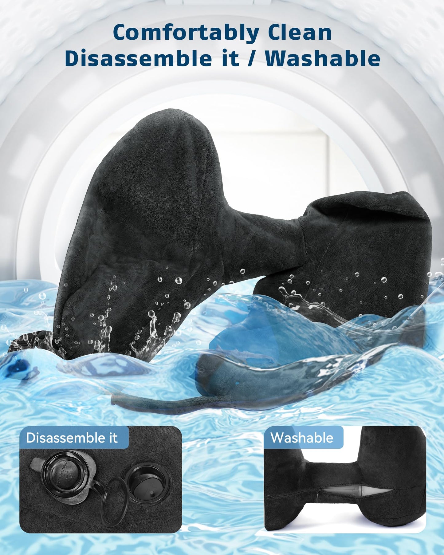 loveheek Travel Pillow Inflatable Neck Pillow Airplane Pillow with Velvet Cover Inflatable Pillow for Car/Train/Plane (Black, M)