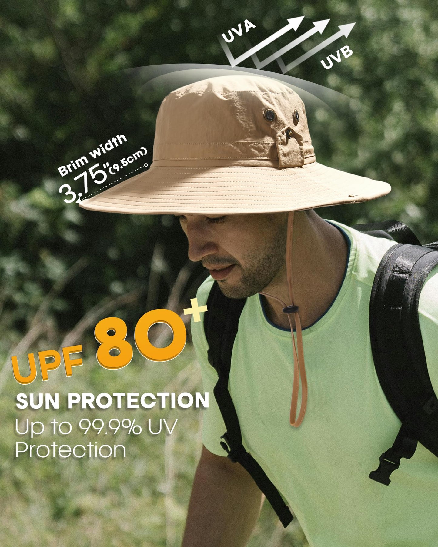 FURTALK Sun Hats for Men Fishing Hat UPF 80+ Foldable Wide Brim Outdoor Hiking Beach Summer Hats Khaki