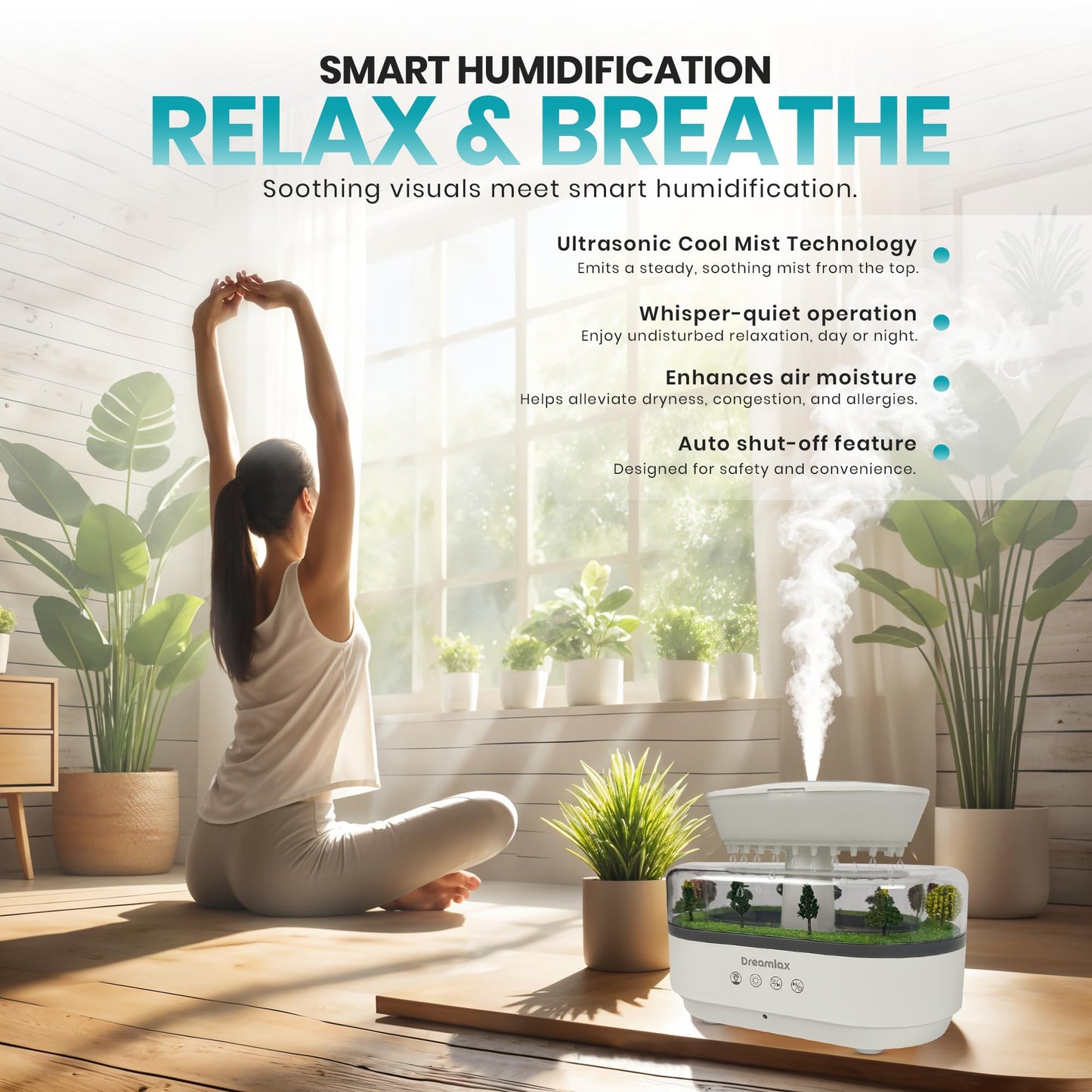 Dreamlax Rain Humidifiers for Bedroom – Cool Mist Essential Oil Diffuser, White Noise Machine with 10 Nature Sounds, 7 LED Lights, Remote Control & Decorative Raindrop Lamp