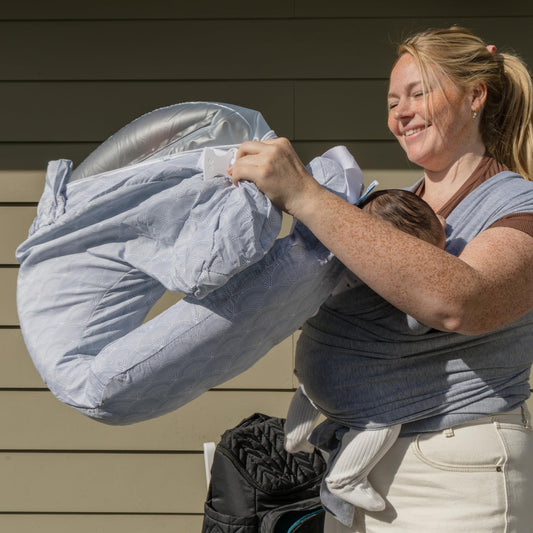 My Brest Friend Inflatable Travel Nursing Pillow for Breastfeeding, Bottlefeeding & Posture Support with Slipcover, Horizon