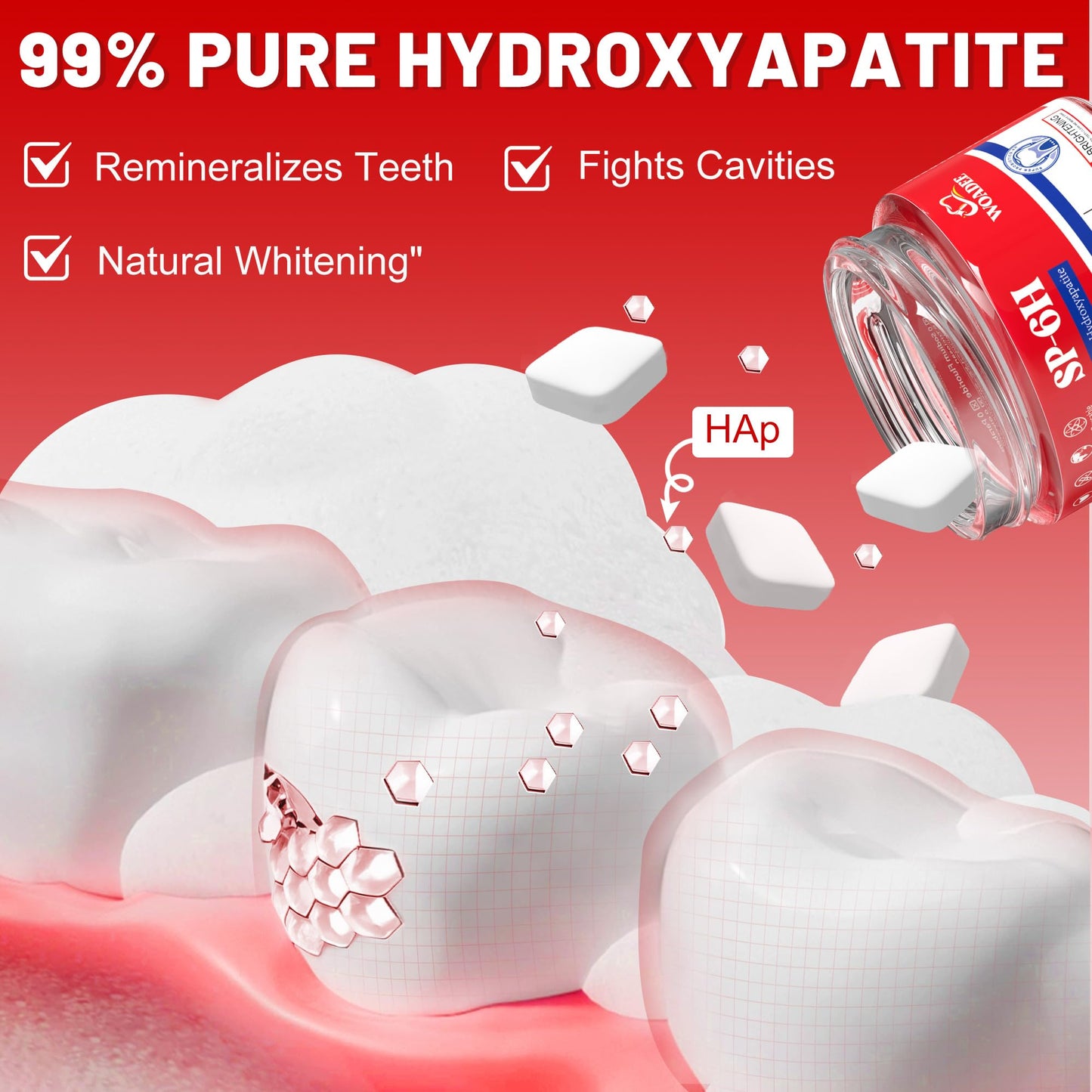 SP-6 Probiotics & Hydroxyapatite Toothpaste Tablets - Remineralizing Enamel Repair, Fluoride-Free Whitening, Mint Fresh Travel Tabs (62 Count)