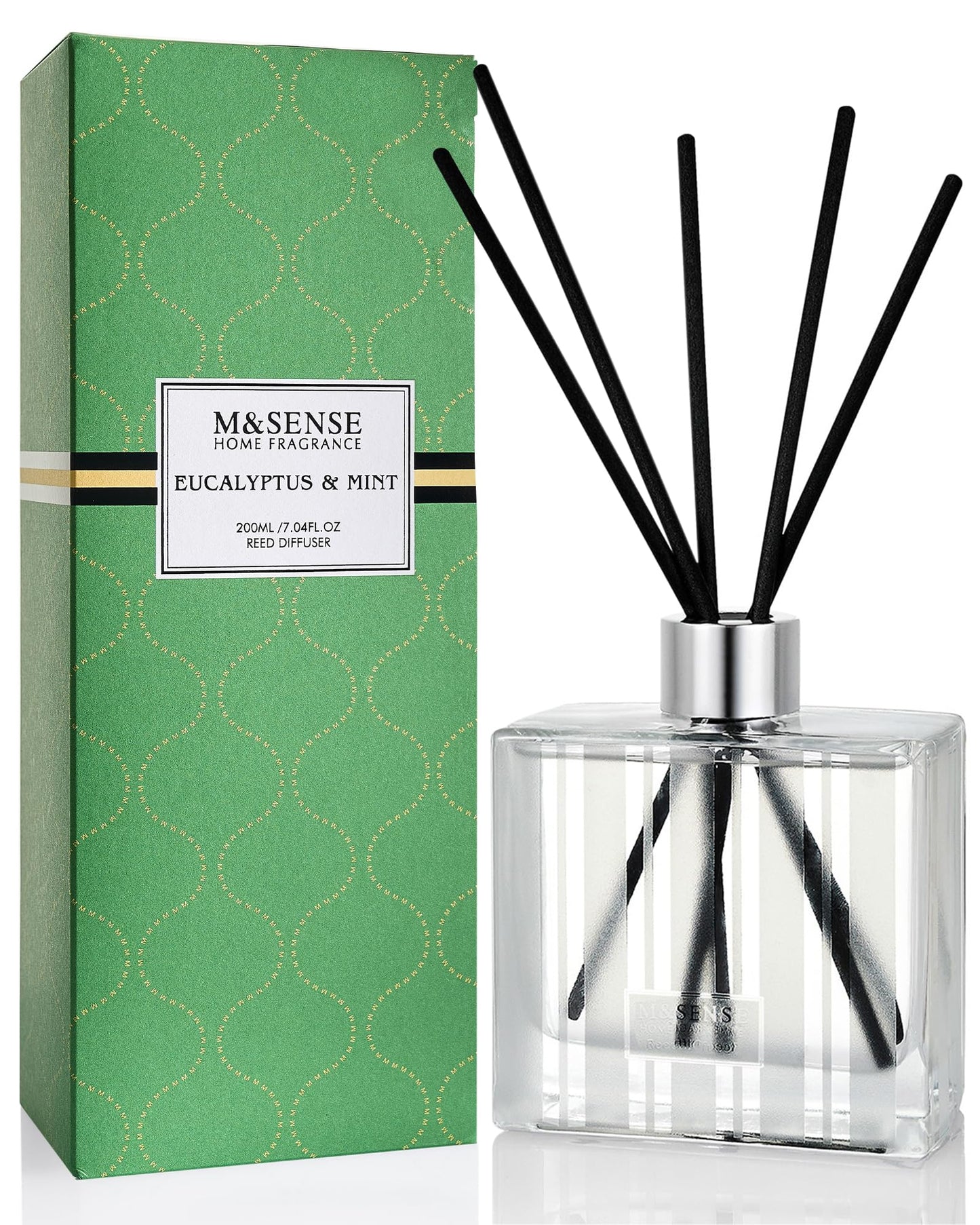 M&SENSE Eucalyptus Spearmint Reed Diffuser Set - 7.04oz Diffuser with Sticks, Rich Fragrance & Refreshing Non-Toxic Scent for Home Bathroom Office Study Other Workspaces Needing Focus, Gifts for Women