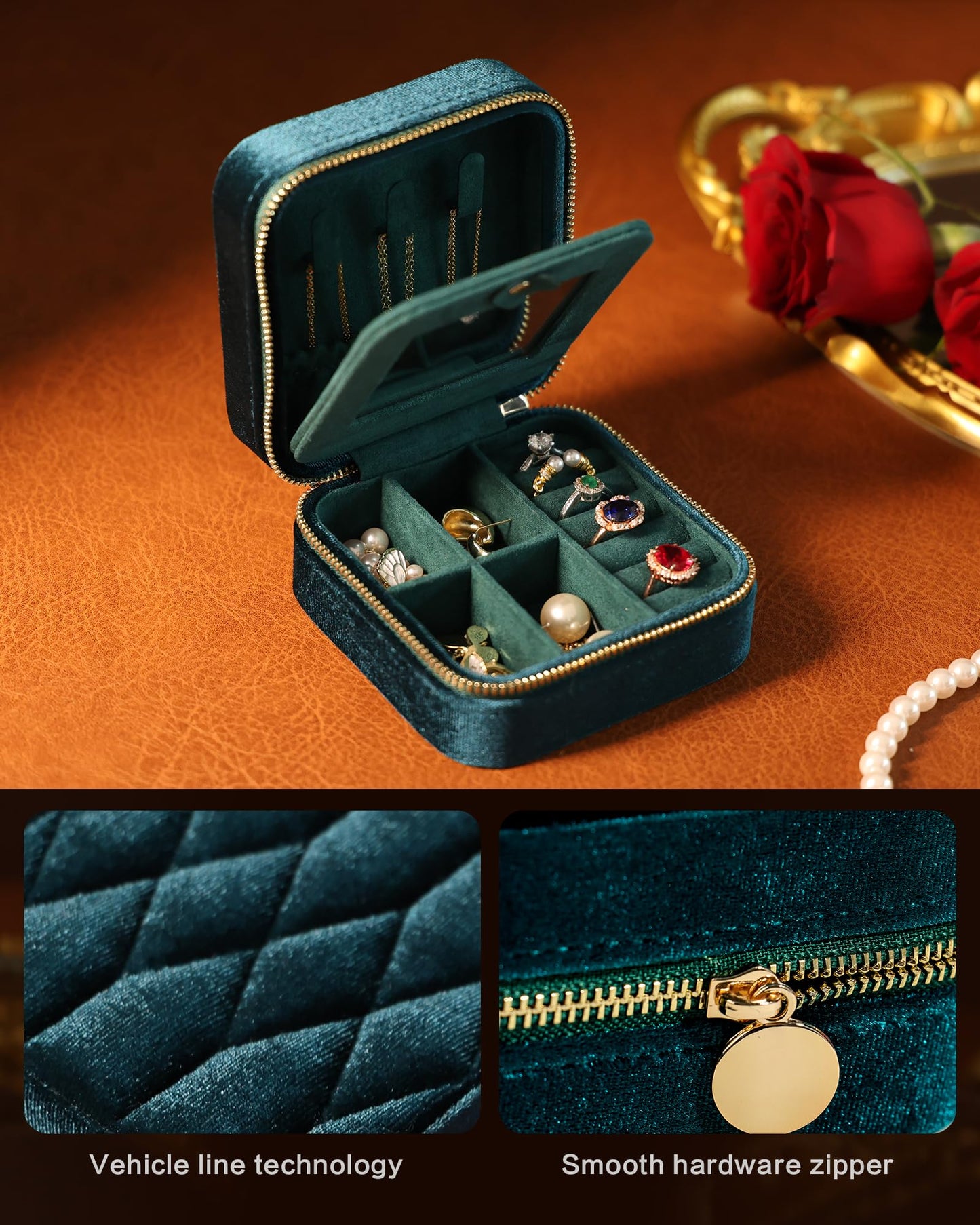 Vidifina Travel Jewelry Case-Velvet Organizer Adjustable Compartments for Necklaces, Rings | Portable Luxury Travel Jewelry Box for Women, Gift-Worthy Design