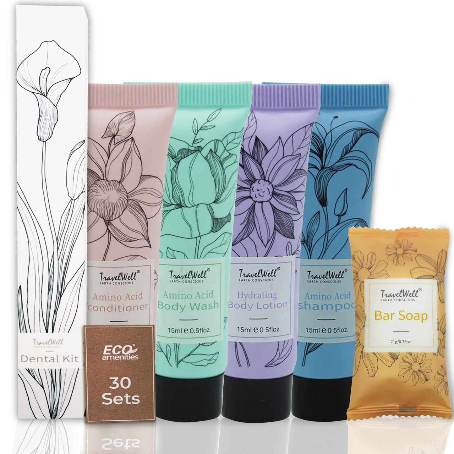 Travelwell Amenities Kit Bulk - 180-Piece Set, Individually Wrapped - Hotel & Vacation Rental Guest Bathroom Essentials Featuring Shampoo & Conditioner Bulk, Soap Bars, Lotion & Body Wash