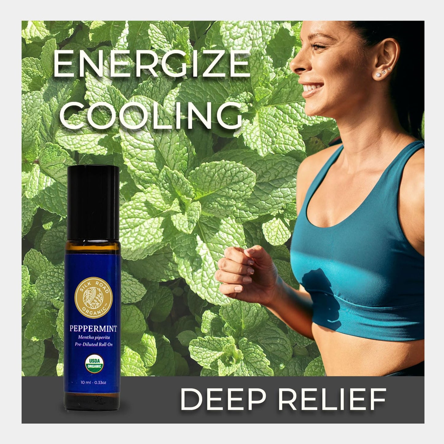 Silk Road Organic Peppermint Essential Oil Roll On, Mentha Piperita, 100% Pure USDA Certified Aromatherapy - Headache, Morning Sickness, Nausea, Energy & Hair - 10 ml Roller