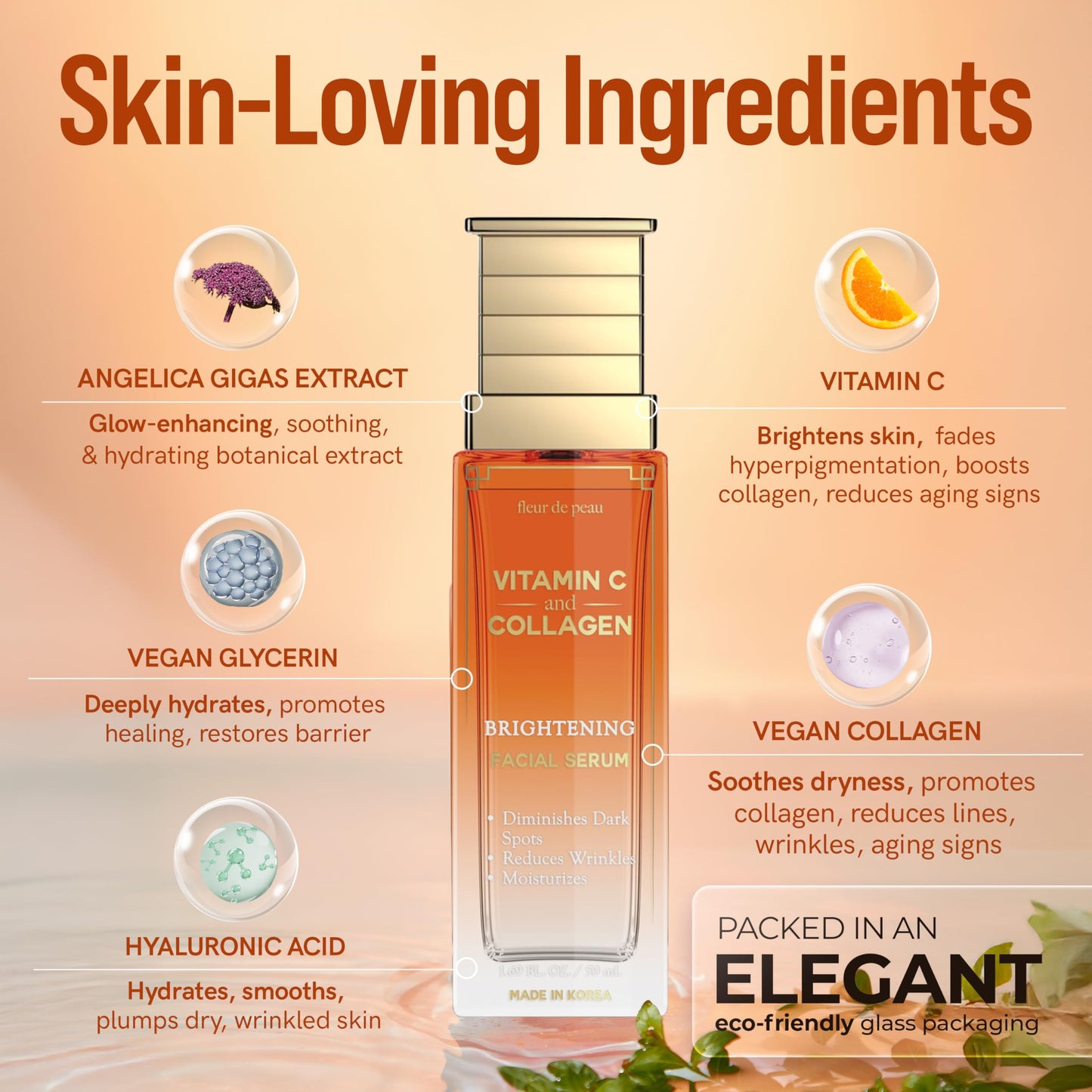 Fleur De Peau Vitamin C Serum For Face With Collagen – Dermatologist Tested, Anti-Aging, Brightning, Reduces Fine Lines, Improves Radiance & Skin Texture – 95% Natural, Clean Beauty – Korean Skin Care