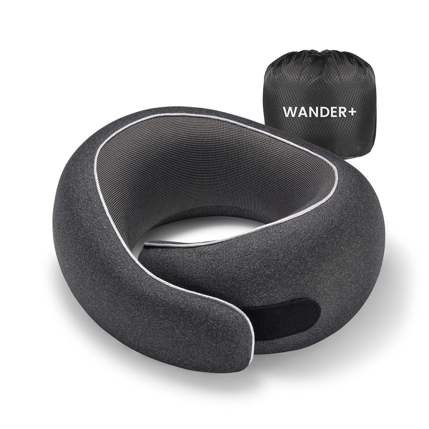 WANDER PLUS® Travel Neck Pillow, Pure Memory Foam Neck Pillow for Airplanes, Comfortable Breathable Cover, 360 Degree Support Ergonomic Design Best for Sleeping Plane Train Travel Essentials Max Black