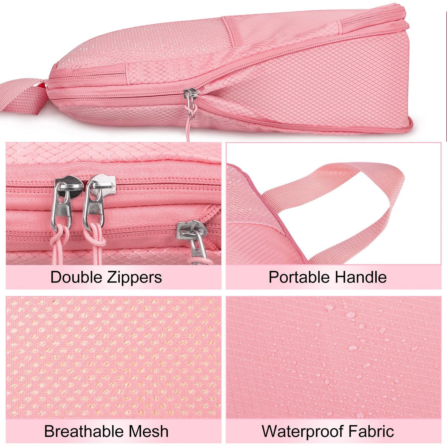 8 Set Compression Packing Cubes Travel, Lightweight Expandable Travel Cubes Suitcase Organizer for Carry On Luggage Suitcase, Pink