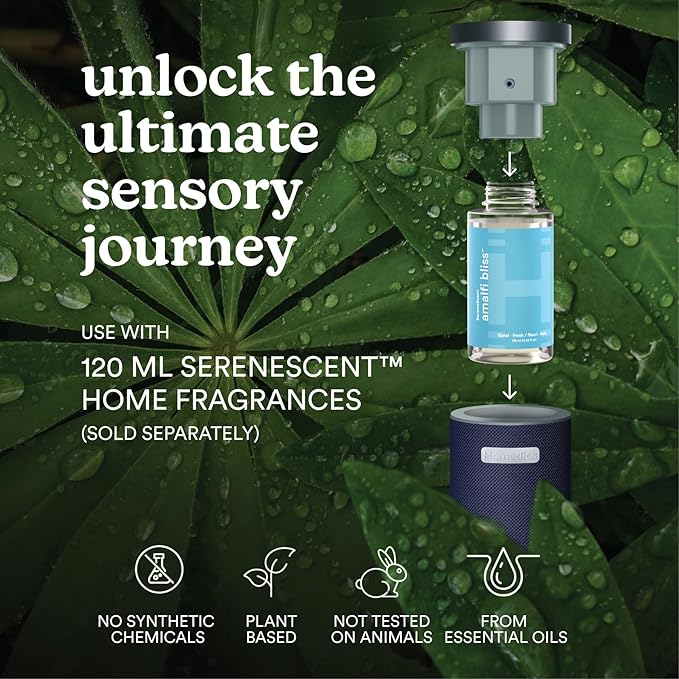 Homedics SereneScent Fabric Rechargeable Waterless Diffuser, Use with Homedics SereneScent Oil 120ml (Sold Separately) Cordless Aromatherapy, Adjustable Mist & Timer, 6 Calming Lights, Future Dusk