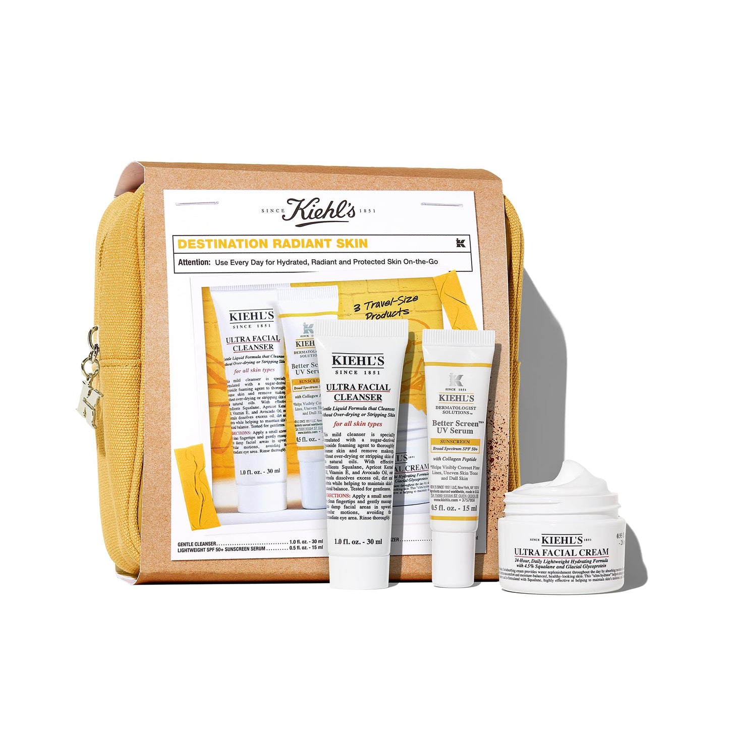 Kiehl's Travel Size Skincare Gift Set, $49 Value, Contains Travel Size Face Wash, Sunscreen with SPF 50, and Moisturizer, TSA Friendly