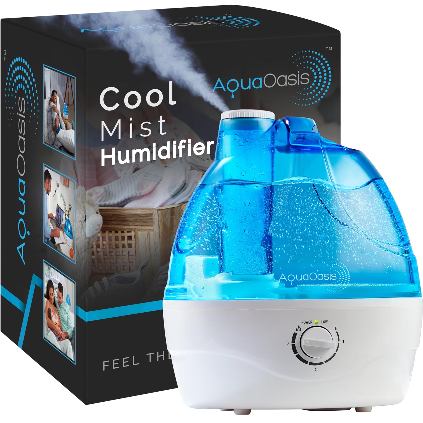 AquaOasisยฎ Cool Mist Humidifier (2.2L Water Tank) Quiet Ultrasonic Humidifiers for Bedroom & Large room - Adjustable -360 Rotation Nozzle, Auto-Shut Off, Humidifiers for Babies Nursery & Whole House