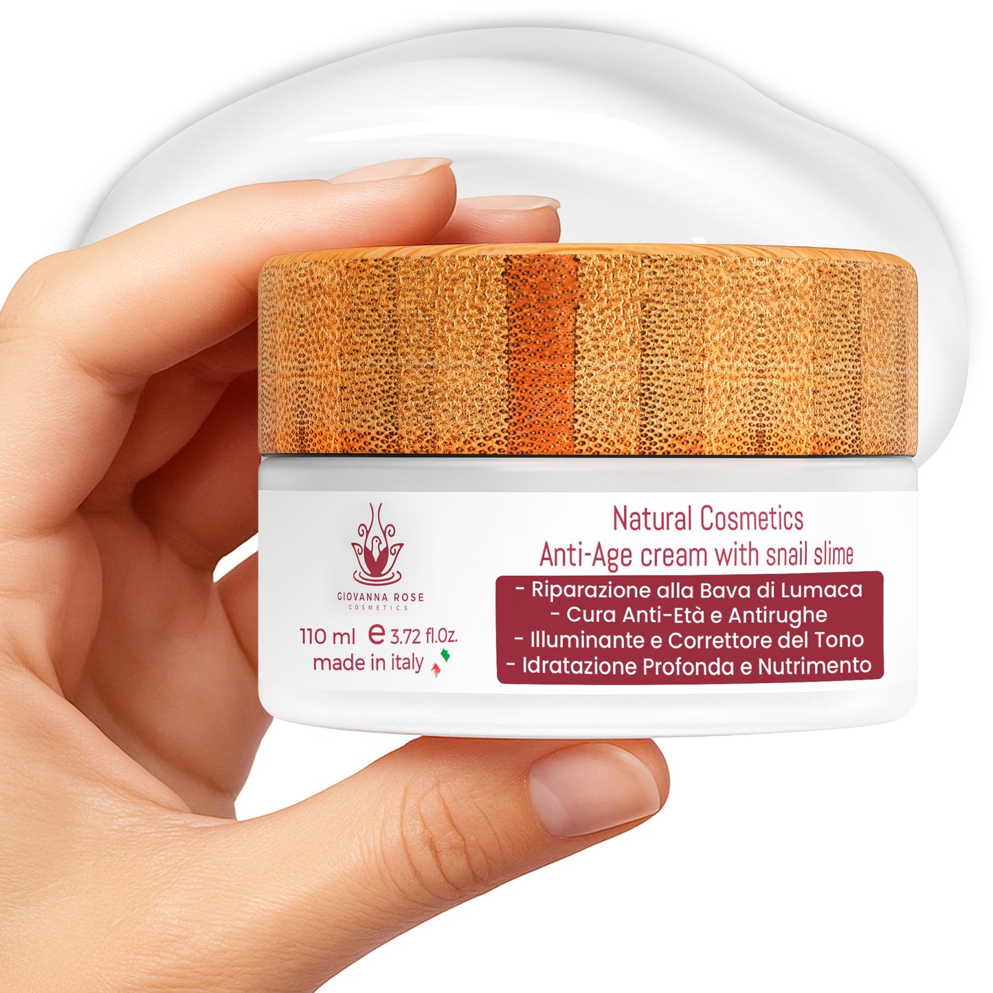 GIOVANNA ROSE COSMETICS Anti-Wrinkle Snail Mucin Cream – 73% Snail Mucin Moisturizer, Hyaluronic Acid for Deep Hydration, Antiaging Face Moisturizer, Firm & Glowing Skin, 3.72 Fl Oz