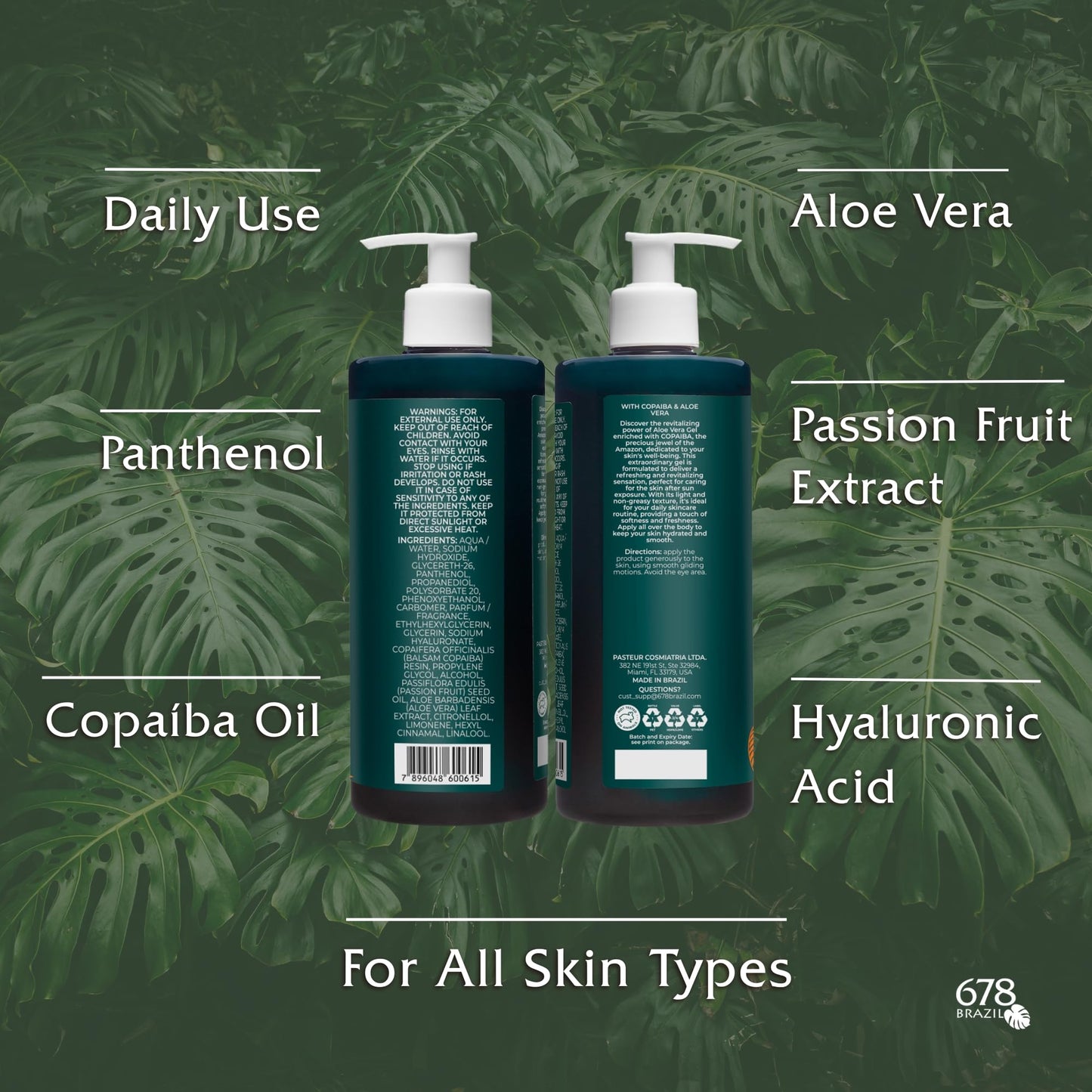 678Brazil Soothing Gel - Soothes, Refreshes, and Calms the Skin - Daily Use - For All Skin Types - with Copaiba, Passion Fruit, Aloe Vera, Panthenol, Hyaluronic Acid - 17.63 Oz