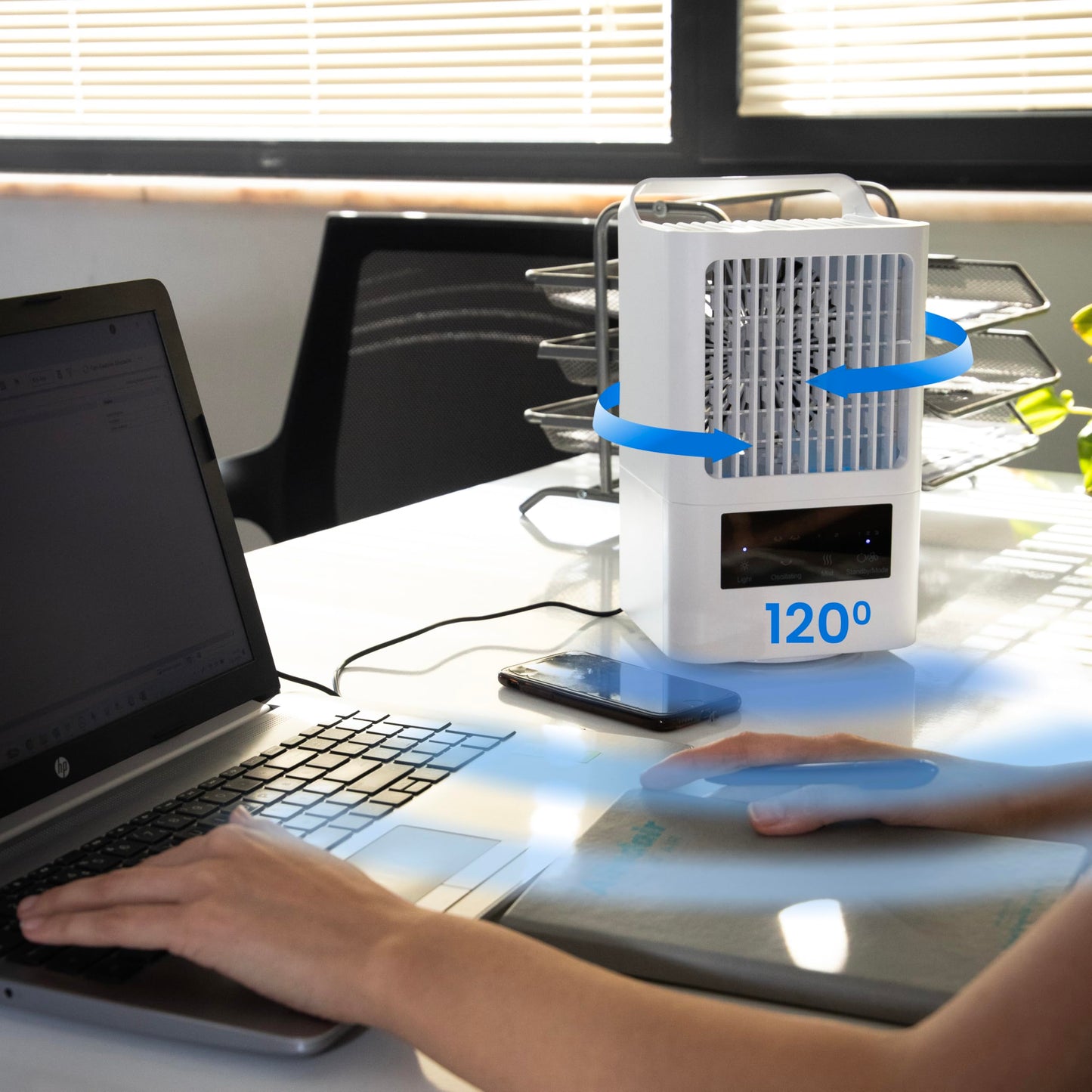 Mini Portable Air Conditioners | 4in1 USB Evaporative Air Cooler with Fan, Mist, Humidifier & Light | 60ยฐ/120ยฐ Oscillation, Touch Panel, 3 Speeds | Personal AC for Bedroom, Desk, Tent, Camping, Car