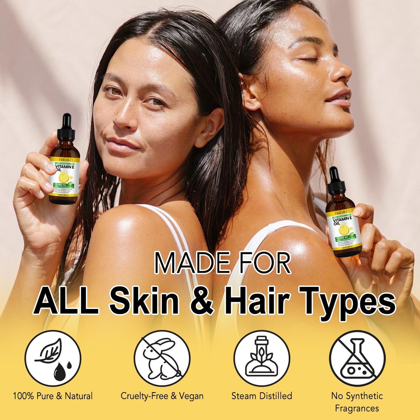 Tiuedu Natural Vitamin E Oil for Skin, 75,000 IU Ultra Concentrated Vitamin E Oil for Face, Hair and Scars, Moisturizing Dry Skin Oils, Promotes Skin Elasticity, 2Fl Oz