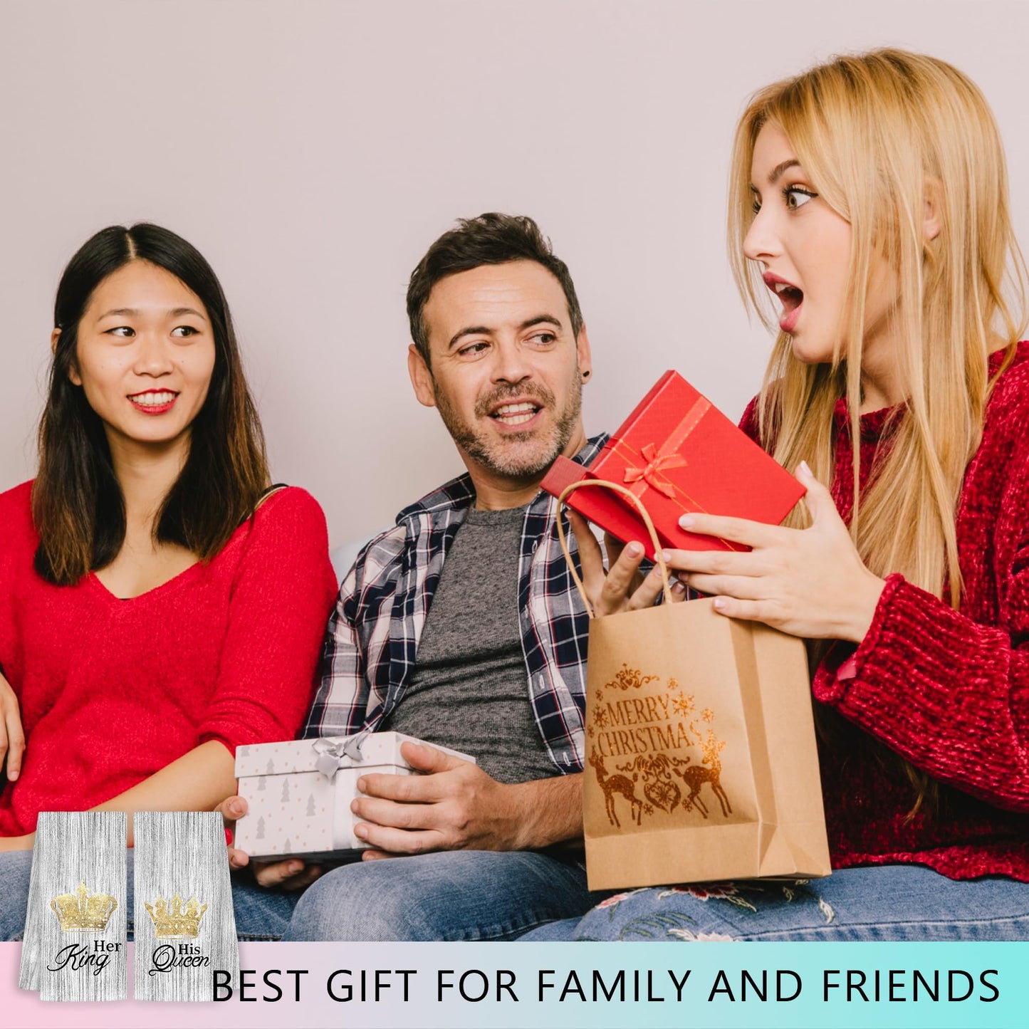 CIOJUNE His and Hers Kitchen Towels Set of 2 - Wedding Engagement Gifts for Newlyweds Couples Bride and Groom, Just Married Honeymoon Gifts, King and Queen Decorative Hand Towels for Bathroom 16x24