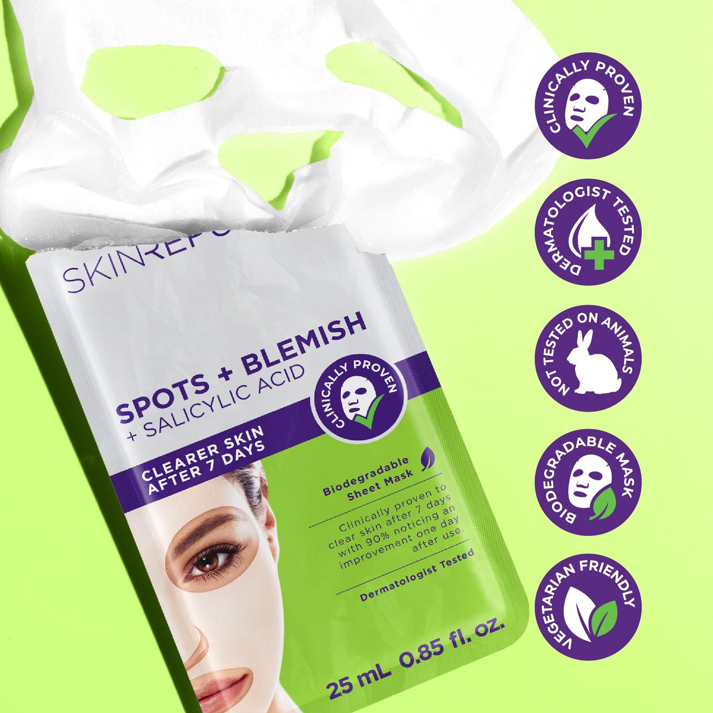 Skin Republic Spots + Blemish Sheet Mask. Clinically Proven to Reduce Pimples Skin in 7 Days. Made in Korea. 3 Pack.