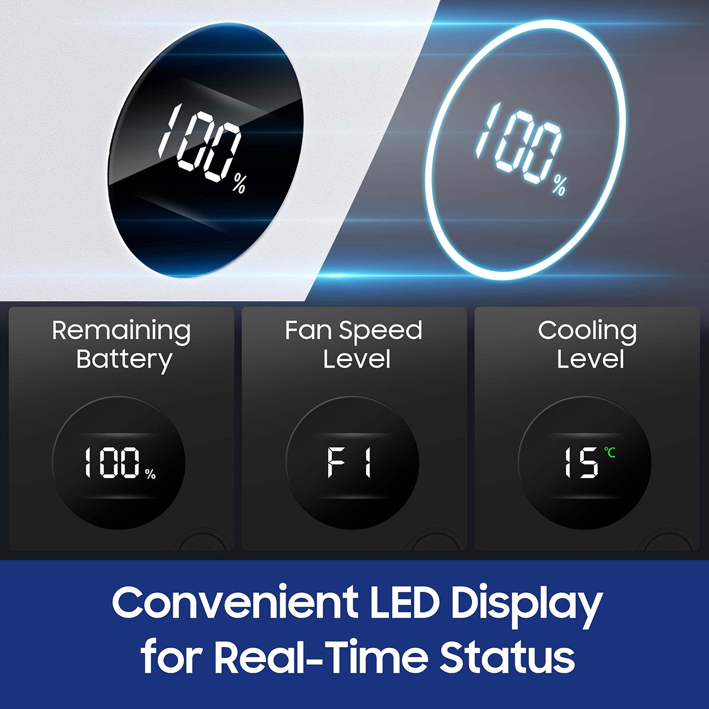 HomePlus Cooling Neck Fan, 2-in-1 Neck Air Conditioner Portable Rechargeable, Wearable Personal Fan, 4400mAh Large Battery, Ergonomic Design, Navy Blue