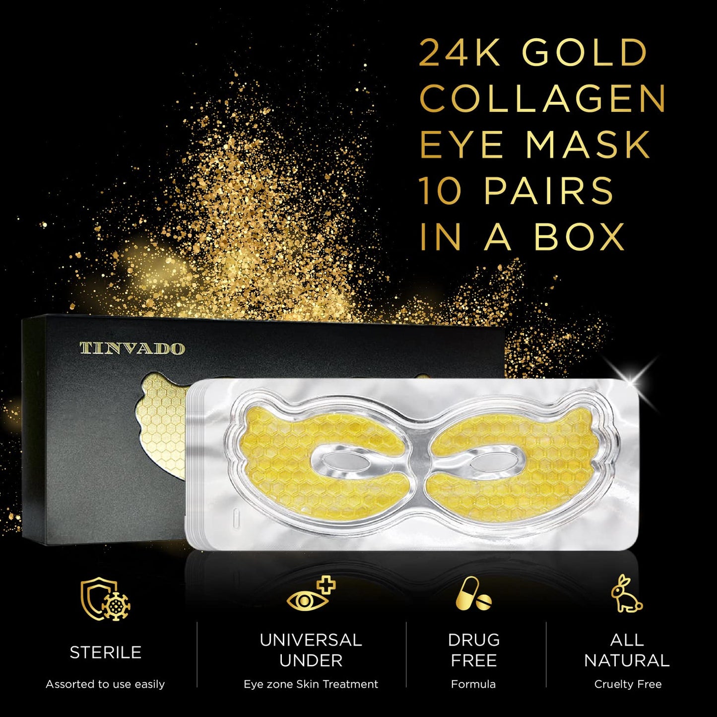 Eye Patches for Puffy Eyes - Under Eye Mask Dark Circles and Puffiness- Gold under Eye Patches, Collagen Eye Pads, Eye Bags Treatment for women or men