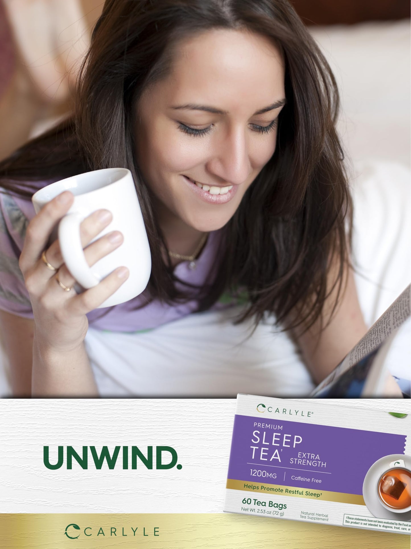 Carlyle Sleep Tea for Bedtime Extra Strength | 60 Bags | Caffeine Free | Herbal Blend with Valerian Root | Vegetarian, Non-GMO & Gluten Free