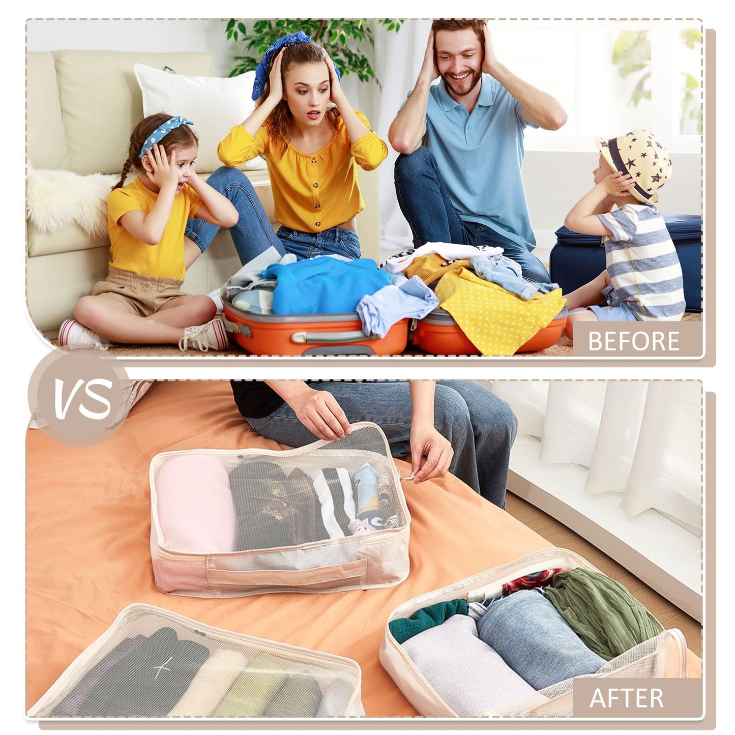 Silkfly 12 Pcs Packing Cubes for Suitcase Travel Luggage Bags Bulk Mesh Organizer Set for Hiking Camping Backpacking Clothes Accessories (Khaki)