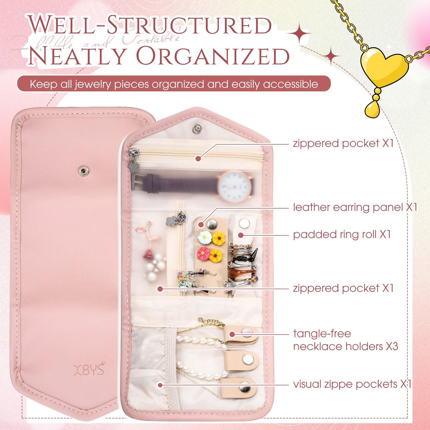 Dansydaisy 3 Pack Travel Jewelry Organizer Pouch Foldable Jewelry Roll Portable Travel Jewelry Case for Necklaces, Rings, Bracelets, 3 Colors